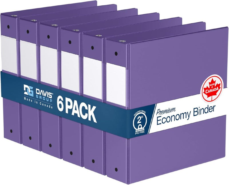 Davis Group Premium Economy 6-Pack 3-Ring Binders for School or Office, Round-Ring Binders, 2 Inch, Purple - Image 1